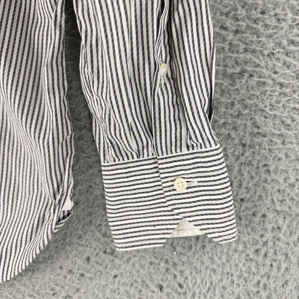 Ermenegildo Zegna Dress Shirt Mens Medium Gray White Stripe Slim Fit Button Down - Picture 14 of 16